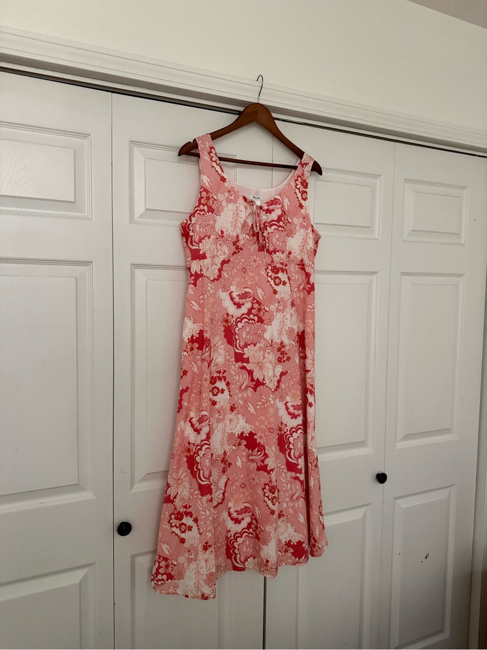 Pink Floral Tie Sleeveless Midi Dress